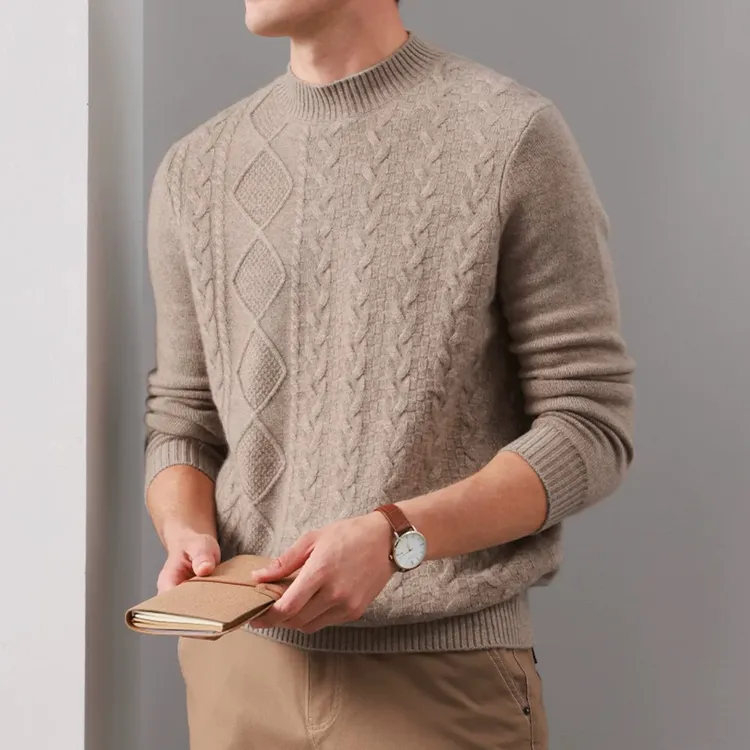 羊毛羊绒混纺羊毛衫！升级加厚款！保暖男士打底毛衣圆领长袖-6820