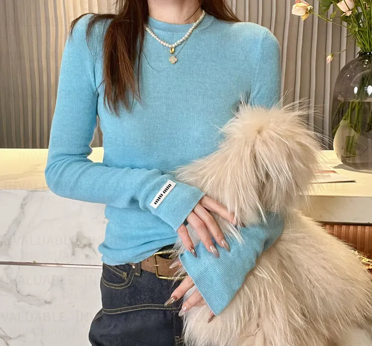 棉羊毛针织细腻高弹长袖冬季款圆领毛衣微透针织衫慵懒纯欲