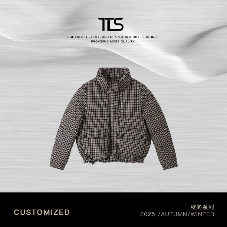 TT【格调】90国标白鸭绒绒时髦格纹立领短款保暖羽绒服Y5070