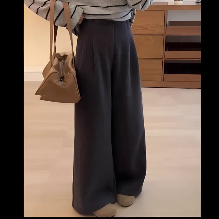 【门襟拉链版➕运费险】慵懒高级感毛呢裤子女款高腰直筒裤阔腿裤
