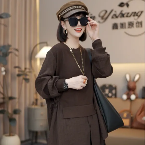 XX&【韩版假两件抽绳针织衫】XX703#2025秋季时尚百搭抽绳针织衫