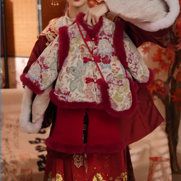 童装女童冬季套装2025新款锁温汉服国风秋冬拜年服加厚周岁礼服女