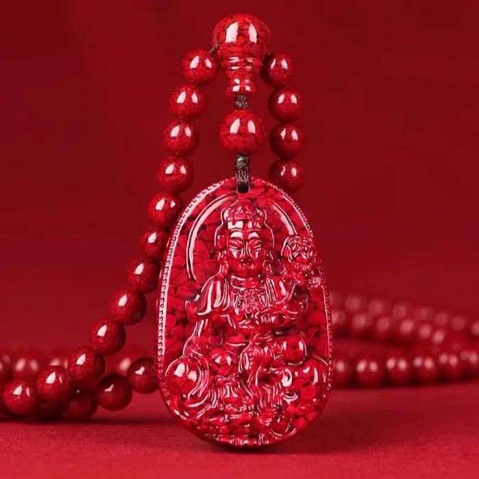 天然辰砂至作晶体朱砂吊坠本命佛护身符挂件守护生肖文殊菩萨项链
