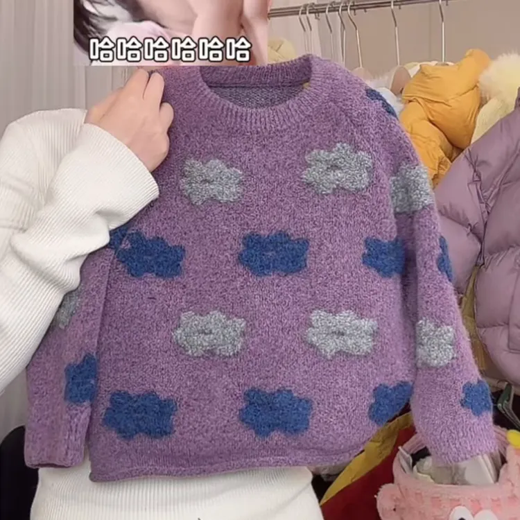 女童冬季新款针织衫洋气花朵圆领百搭女宝宝毛衣