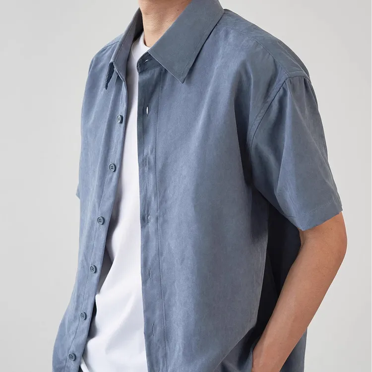 Liberty Kostume 雾感雅痞 莫兰迪色 短袖衬衫尖领宽松百搭男女