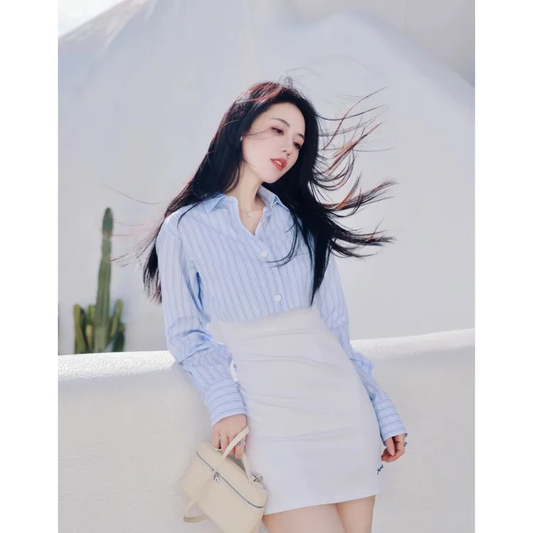 2025春夏爆款条纹新款上衣高级感薄款气质显瘦包臀时尚百搭裙子