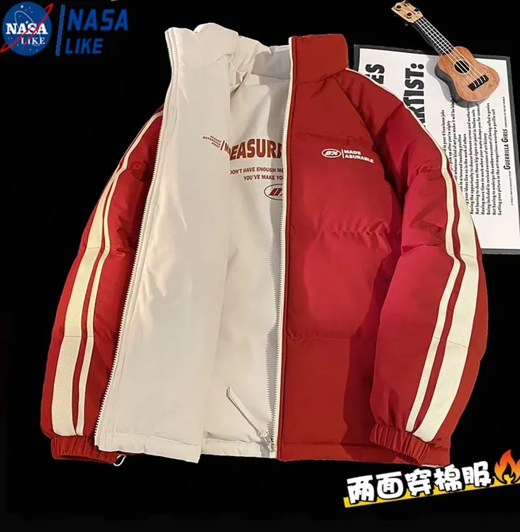 NASA联名双面穿条纹棉衣秋冬棉服保暖加厚长袖双面穿冬季印花立领