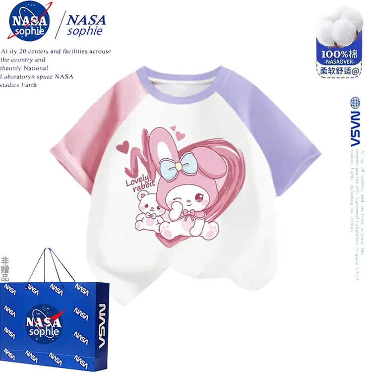 NASA联名美乐蒂三丽鸥印花短袖T恤100%纯棉男女儿童ins风宽松可爱