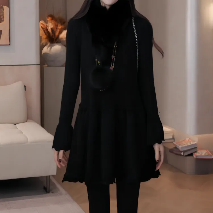 复古感花边针织连衣裙女士2025冬季新款中长款气质百搭无袖背心裙