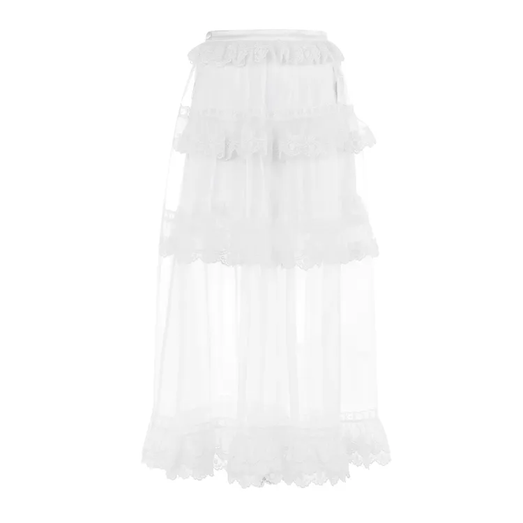 LeFame/拉飞姆2025秋新款重工拼接蕾丝绣花长半裙女LF25Q21SS280
