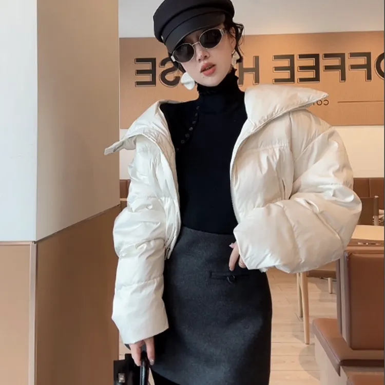 XIAOBAI冬季时尚常规短款翻领显瘦羽绒服女2025新款外套