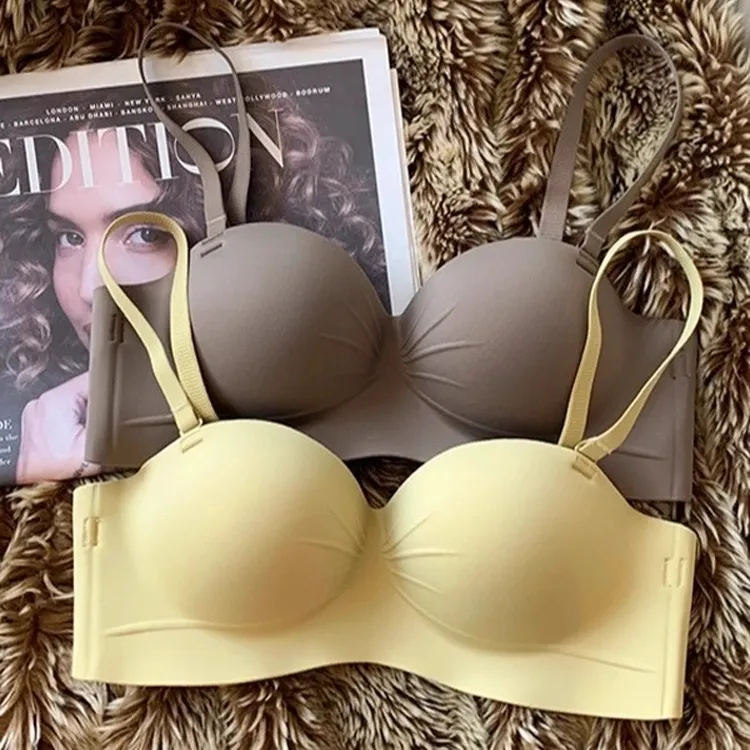 夏季无痕无肩带小胸聚拢上托舒适型无钢圈光面美背女士学生文胸罩