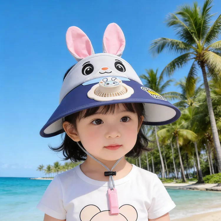 儿童防晒帽夏季带风扇空顶帽大檐遮阳帽男女童疯狂动物城兔子警官
