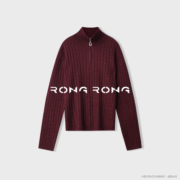 溶溶【惬意腔调】RONGRONG 绵羊毛混纺半高领开襟慵懒风羊毛衫8393
