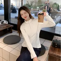 韩式半拉链撞色打底衫显瘦修身秋冬温婉风长袖保暖