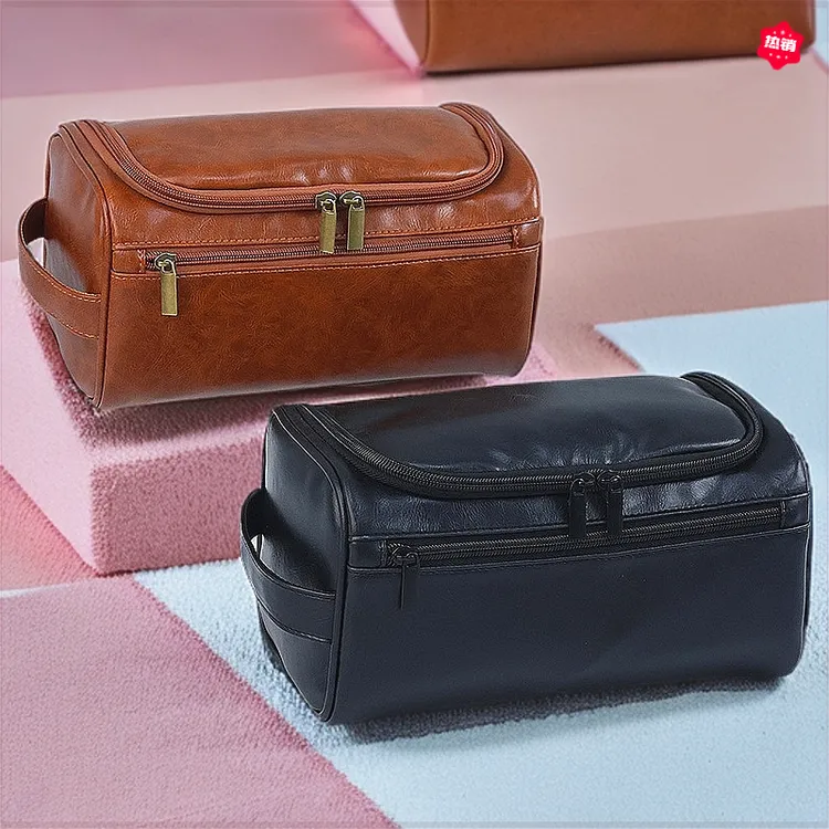 洗漱包大容量男士复古PU悬挂式高端化妆包出差旅行新款游泳洗澡包