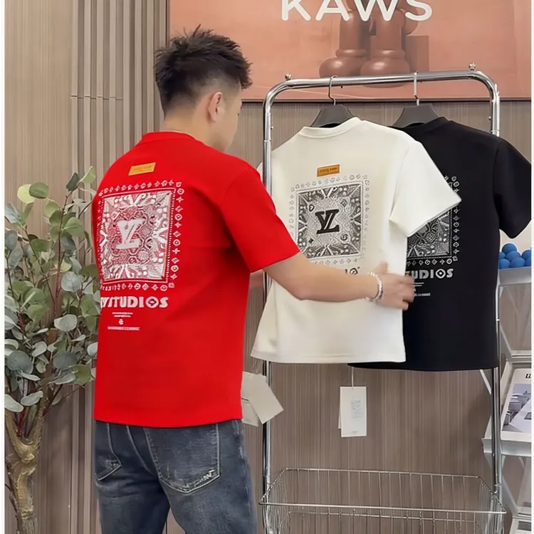 新款男士红色印花纯棉短袖网红修身打底t恤夏季圆领半袖马年红色