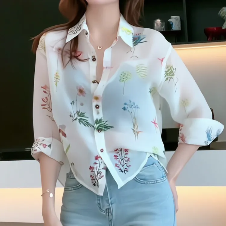 港风气质设计感碎花小衫女人味显白显瘦长袖衬衫女LK2502286