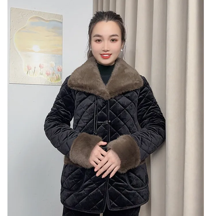 大翻领套装两件套棉服妈妈装修身显瘦端庄大气加绒加厚外穿保暖