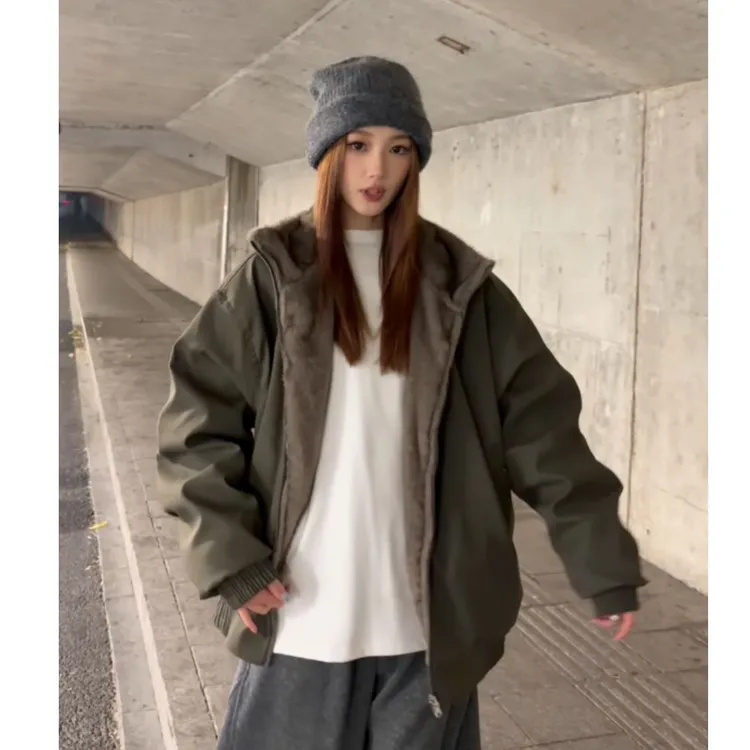 冬季水洗秋季连帽保暖菱形格夹克户外立领冲锋衣防风双面穿男女