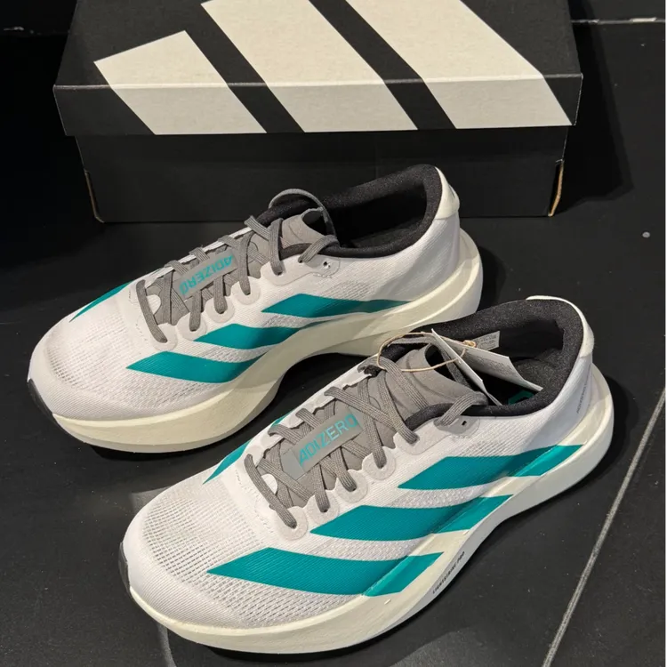 adidas阿迪达斯 adizero Evo男款低帮白绿耐磨跑步运动鞋官方正品