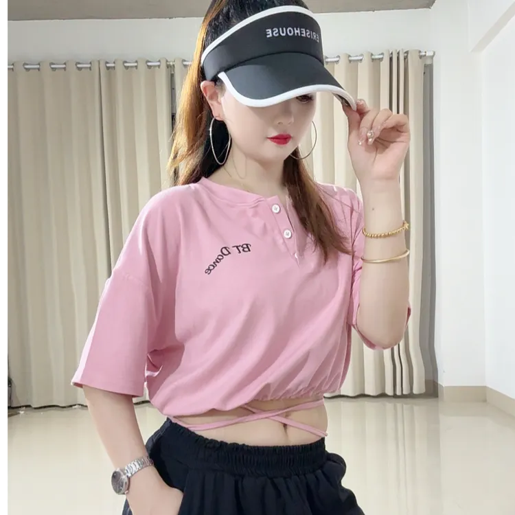 2528短款常规印花潮流V领网红圆领T恤休闲风百搭吸汗宽松韩版