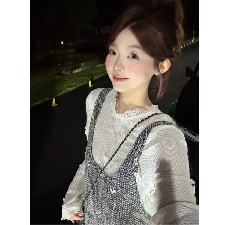 晶咕【巴萨伦情书】小香粗花呢背心连衣裙+立体蝴蝶贴布圆领上衣