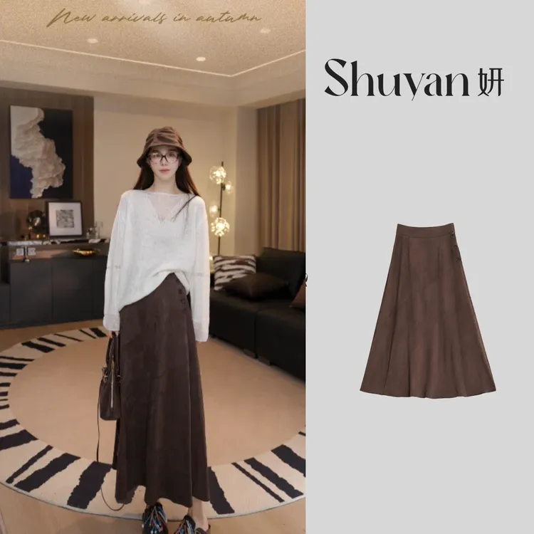 Shuyan妍【三粒扣】350G加厚绒感面料高智风半裙K253273
