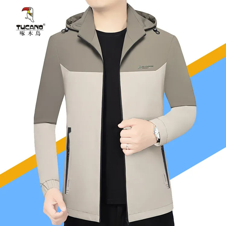 啄木鸟高档男士外套春秋季薄款夹克男上衣中年修身休闲男装夹克衫