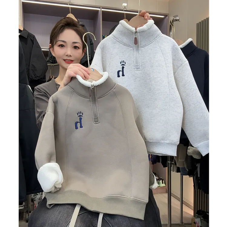 男童加绒加厚防风卫衣冬2025新款儿童立领加厚上衣中大童保暖长袖