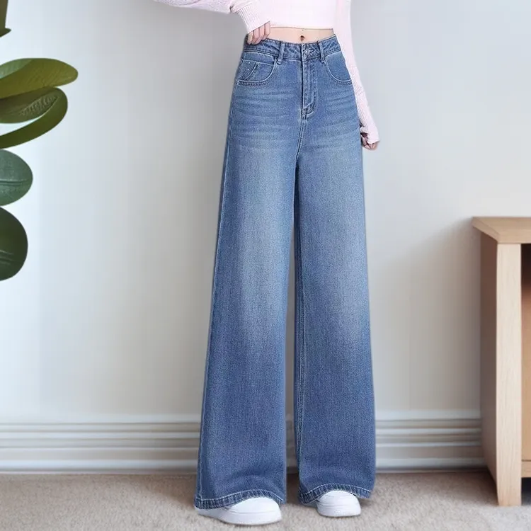 牛仔裤女秋冬窄版时尚阔腿裤2025年浅色宽松高腰显瘦垂感直筒长裤
