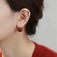 合金耳饰 9667号1171554K022大气圆形复古红耳钉（预）