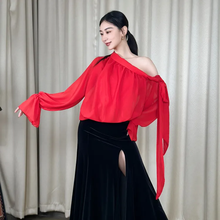 25年秋冬新款交谊舞双人舞国标女士摩登舞上衣跳舞荡领练功服H90