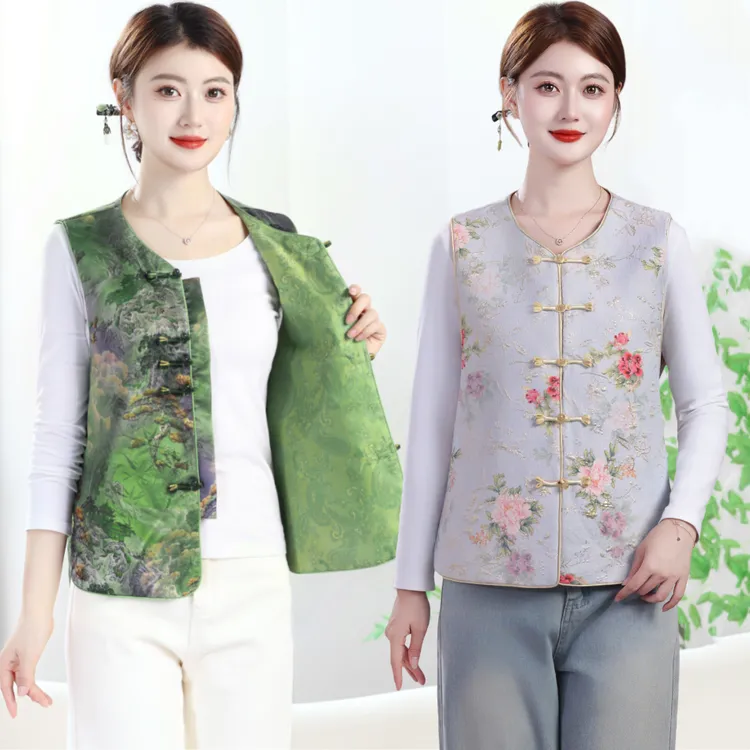 妈妈装早秋短款国风马甲上衣2025新款中老年女式无袖坎肩背心外套
