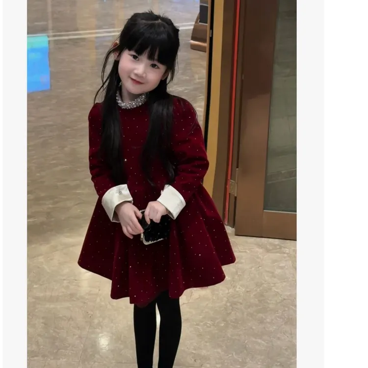 女童加绒连衣裙冬季新款千金感洋气生日丝绒公主裙保暖新年礼服