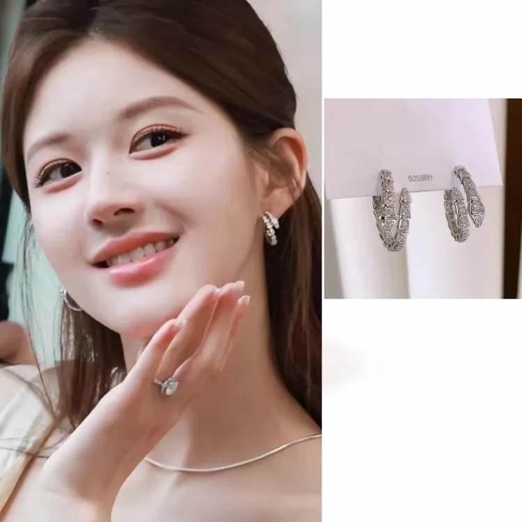 铜合金锆石耳饰 许我耀眼赵露思许妍同款满钻蛇骨耳环女百搭耳钉
