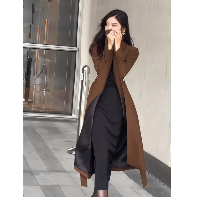 JIA SHI 翻领长款大衣显瘦百搭简约轻奢气质设计师高定-WD041