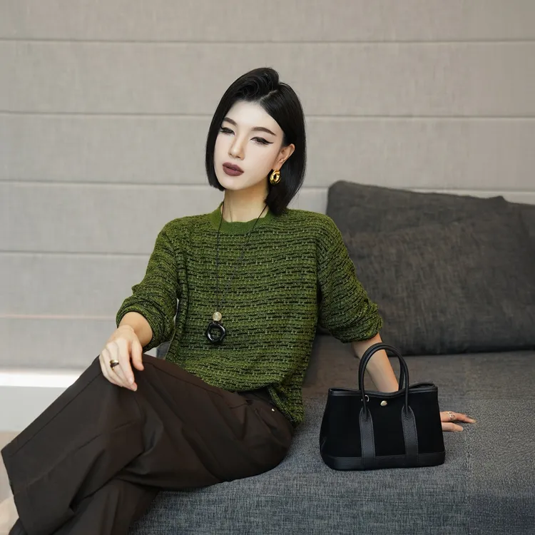 POPULARYW【绿意蔓延】Z·R上品屋 高级感休闲圆领长袖针织衫毛衣