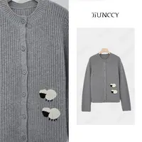 JIUNCCY【牧声】羊毛小羊糕毛圈绣元宝针开衫毛衣 42ZZ272