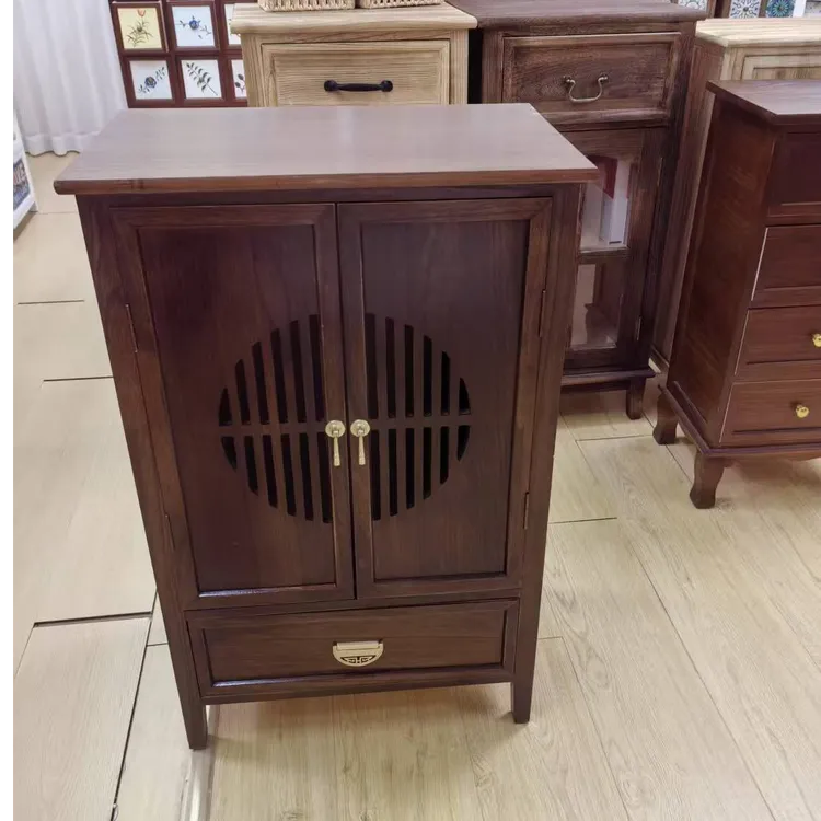 实木斗柜客厅国风简约边柜子收纳柜新中式矮柜多功能储物柜胡桃色