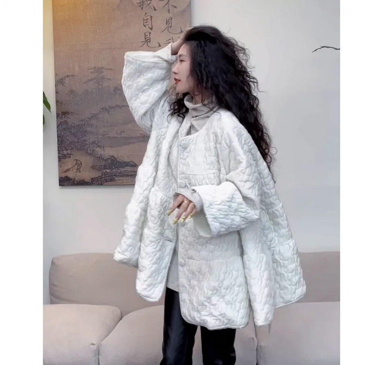 museguhui/木色古汇20089#纯色气质百搭时尚纯色宽松休闲重工棉服