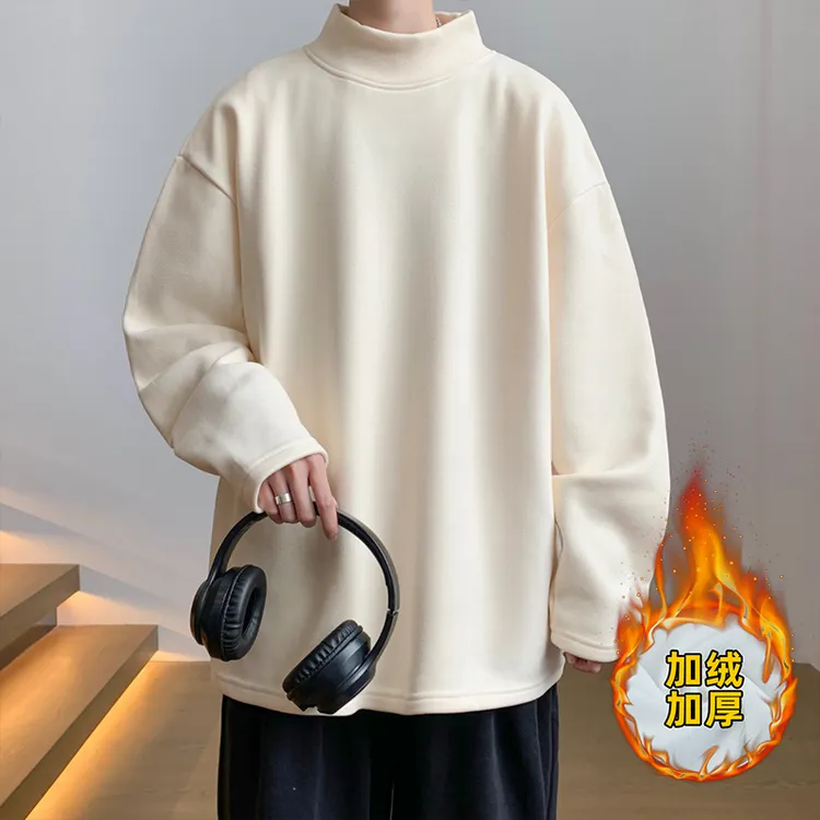 秋冬长袖T恤内搭加绒加厚打底衫半高领德绒纯色上衣长袖保暖百搭