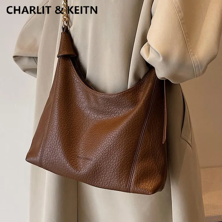 CHARLIT&KEITN包包女2025新款真皮托特包单肩包大容量斜挎腋下包