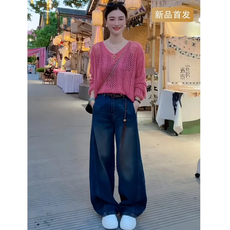 早秋新款韩系减龄V领麻花镂空软糯遮肉显瘦针织衫上衣2025时尚潮