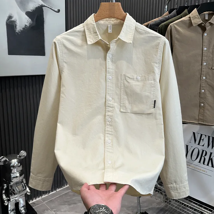 轻奢复古工装衬衫男长袖春秋季新款文艺休闲宽松百搭纯棉衬衣外套