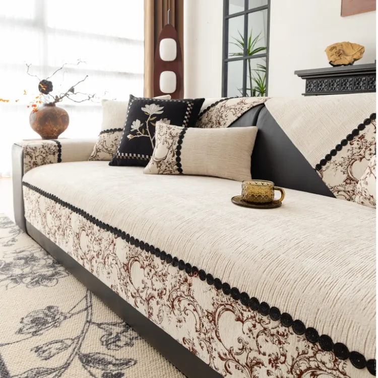 防滑沙发垫四季通用2025新款雪尼尔高级大气轻奢防猫抓坐垫套罩