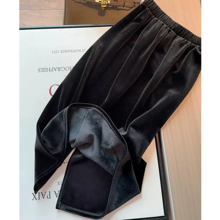 加绒加厚金丝绒半身裙黑色松紧腰直筒包臀中长裙2025春秋冬季新款