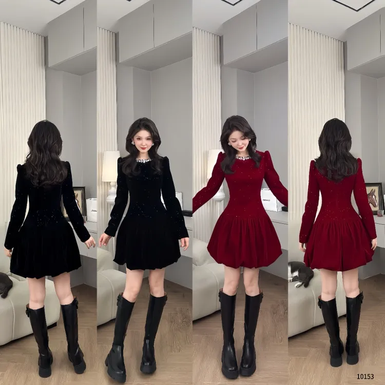 Saeda品牌女装闪钻复古泡泡袖高腰显瘦芭比公主裙YF10153