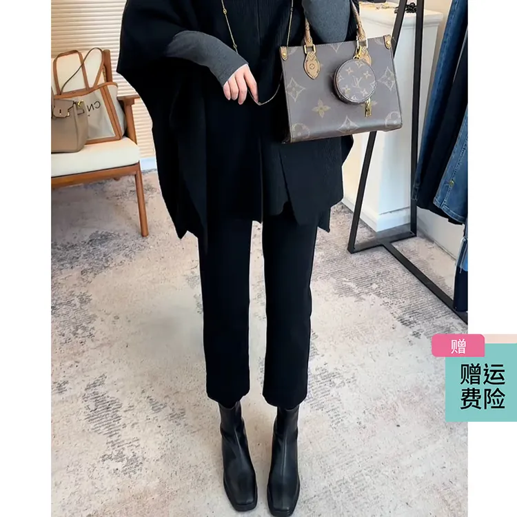 黑色直筒牛仔裤女款爆款2025新款高腰小个子八九分春秋加绒烟管裤