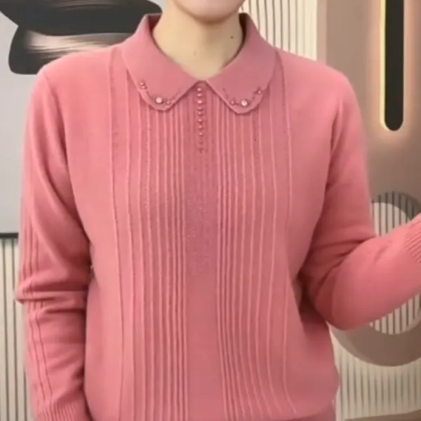 春秋款女装针织衫2025新款时尚镶钻打底小衫百搭减龄中老年妈妈装